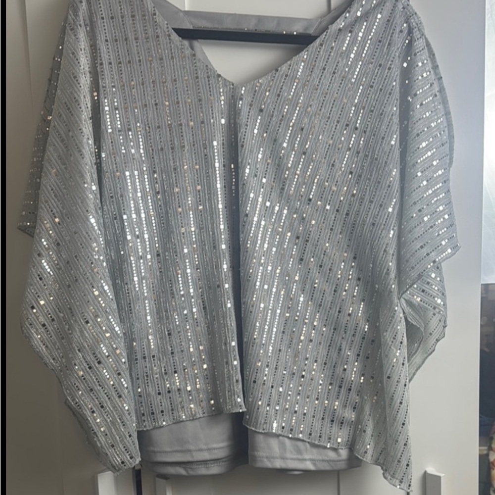 Roz & Ali Petite XL sequin long sleeve top dress shirt